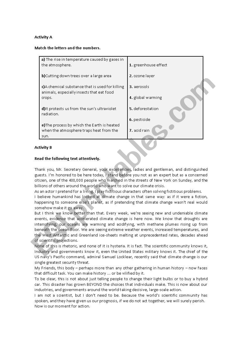 Environment worksheet