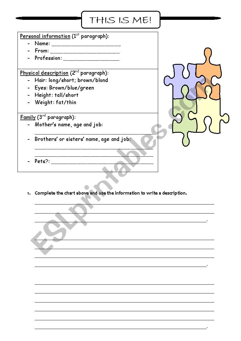 Description of a person worksheet