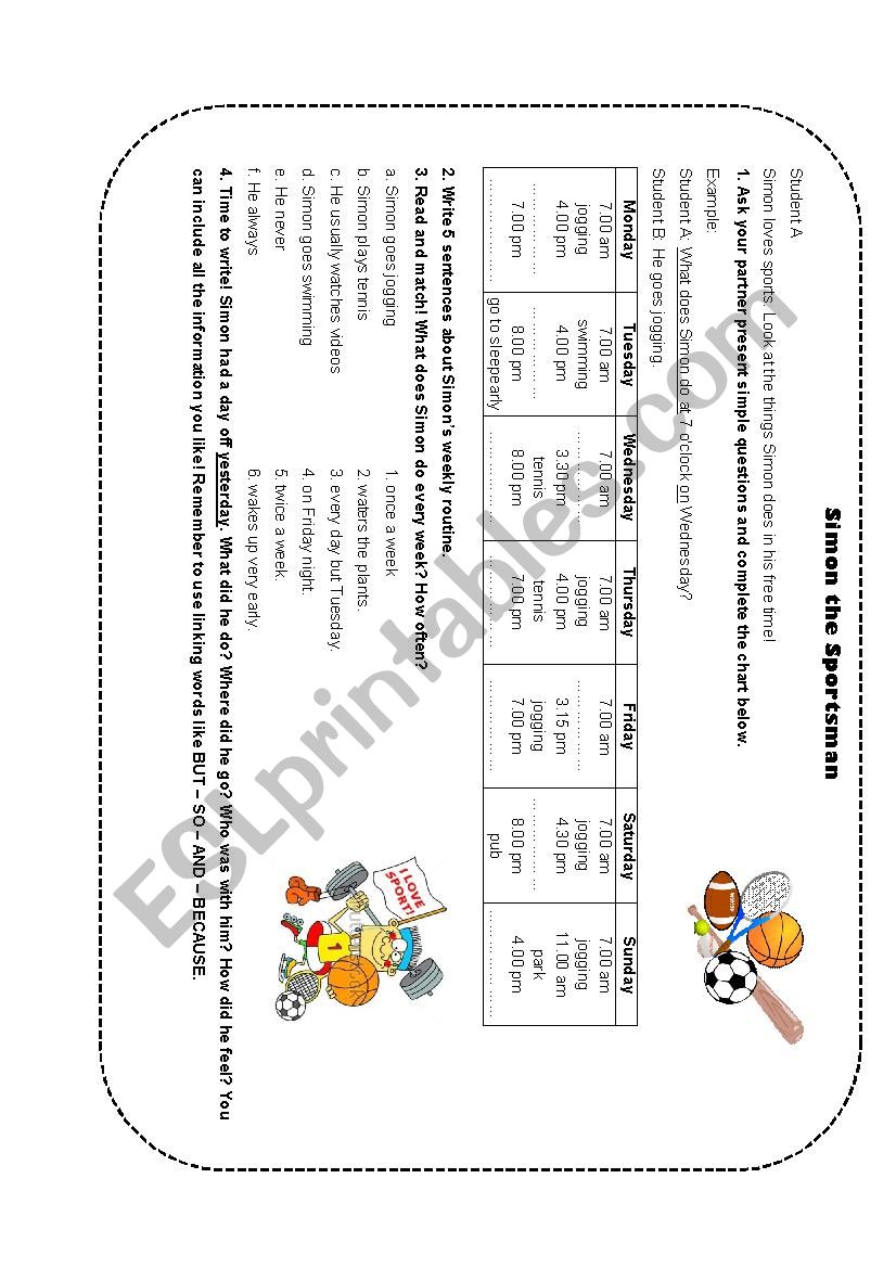 Simon the Sportsman worksheet