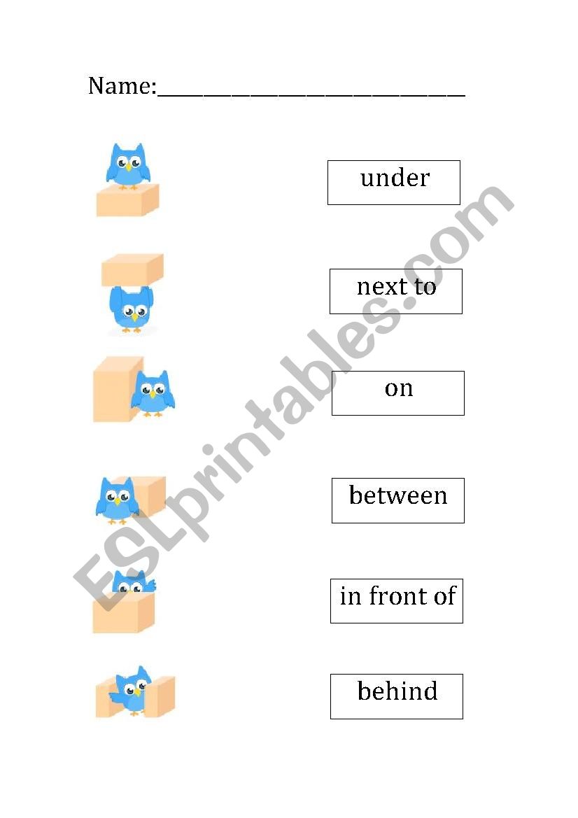 Easy preposition matching worksheet