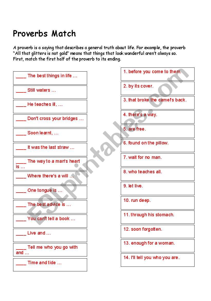 Proverbs match - 2 pages worksheet