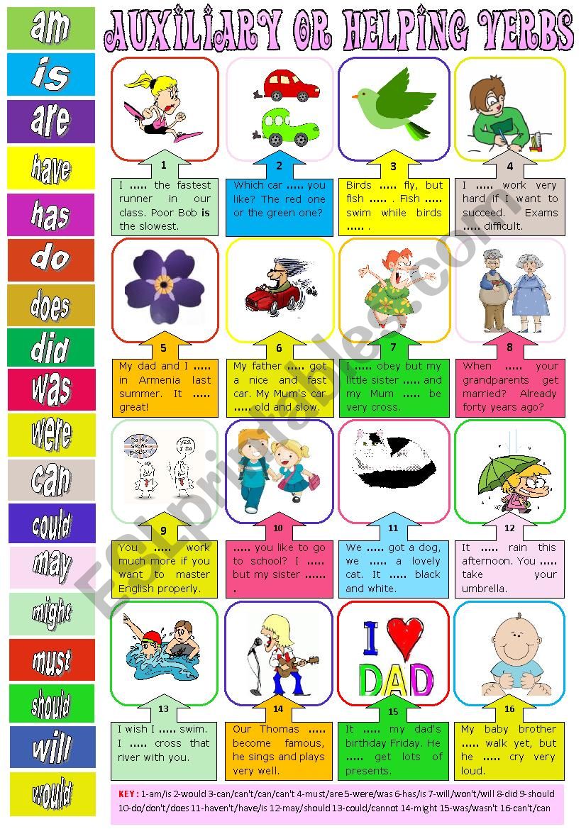 Auxiliary Or Helping Verbs Key ESL Worksheet By Karagozian