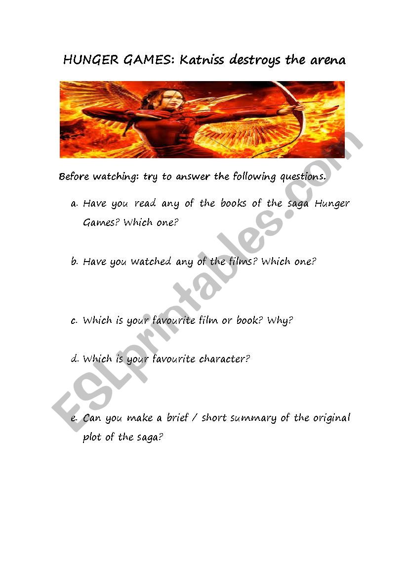 hunger games  worksheet