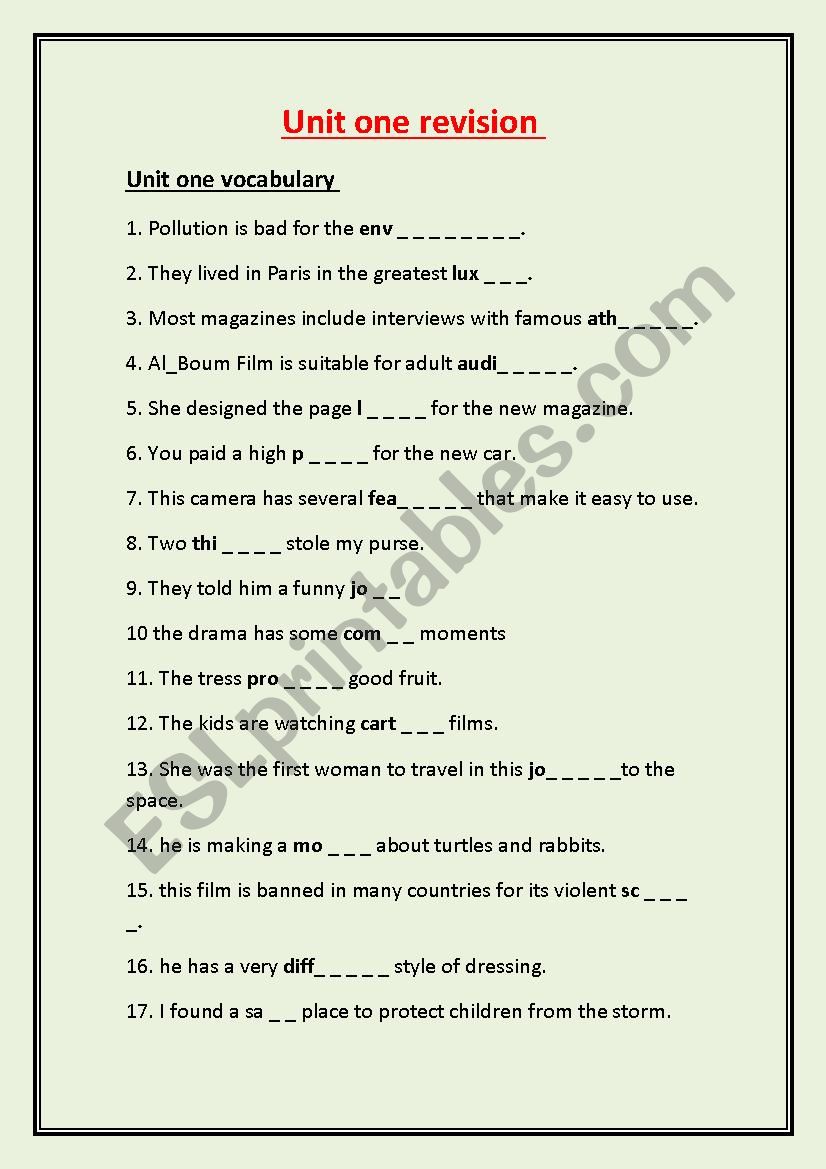 vocabulary test worksheet