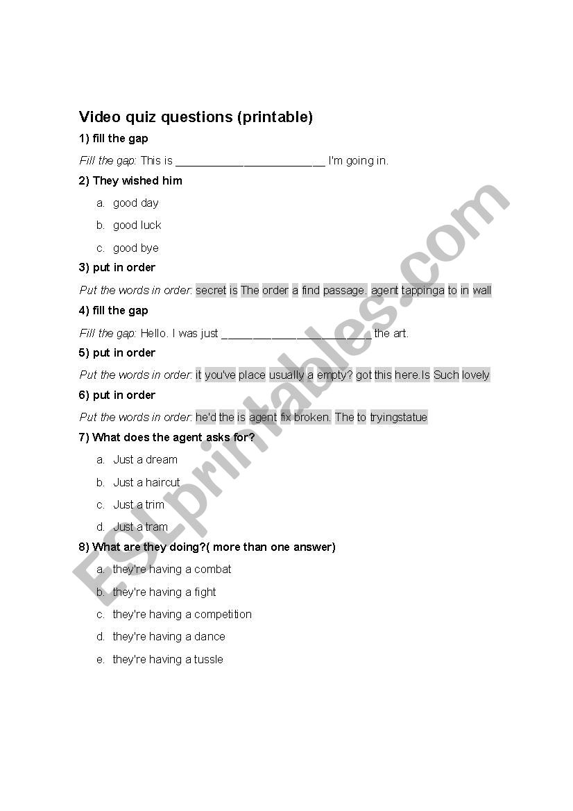 video questions  worksheet