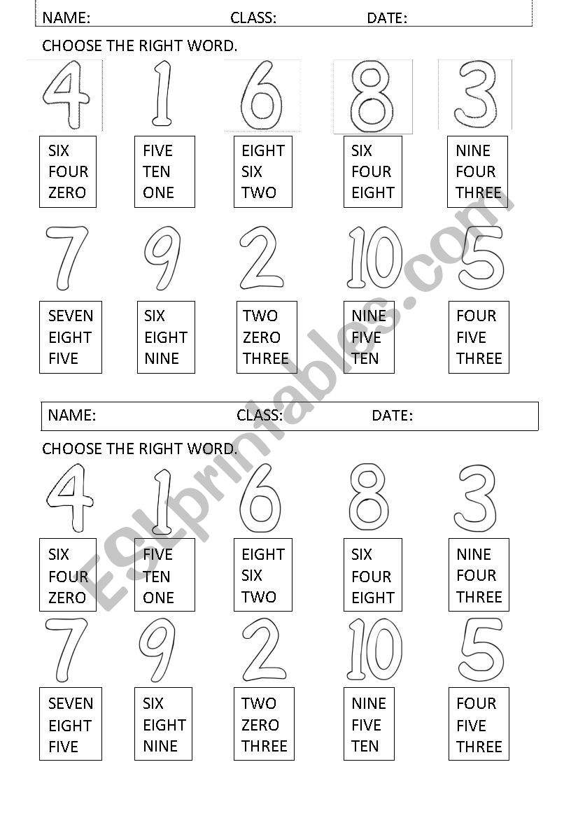 Number Words Worksheet 1 10 - Worksheets For Kindergarten