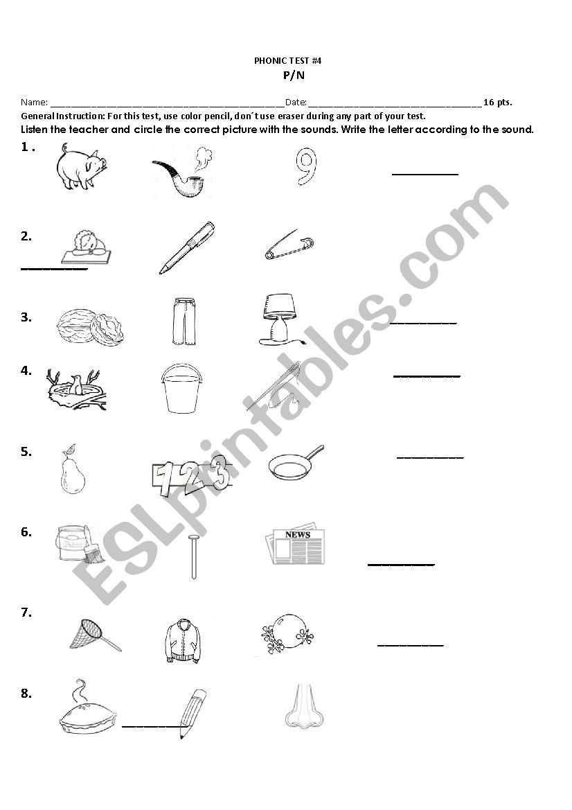 P and N sounds worksheet