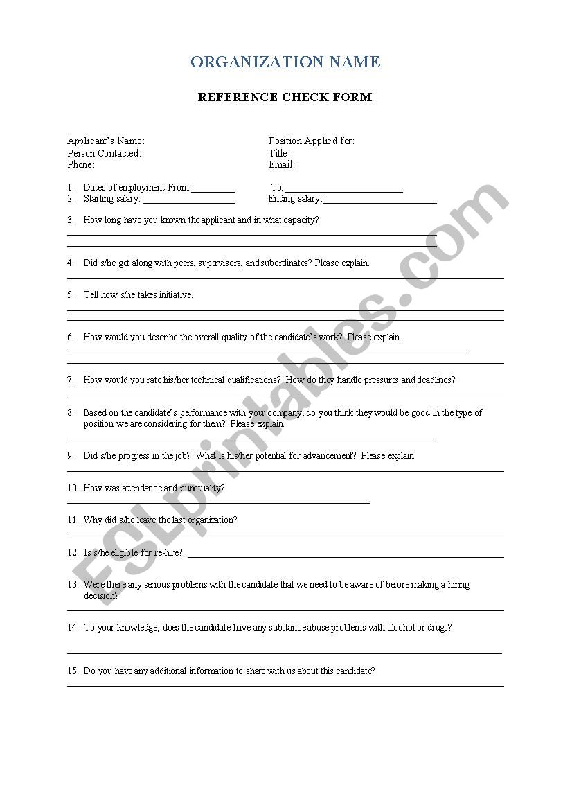 REFERENCE CHECK FORM worksheet