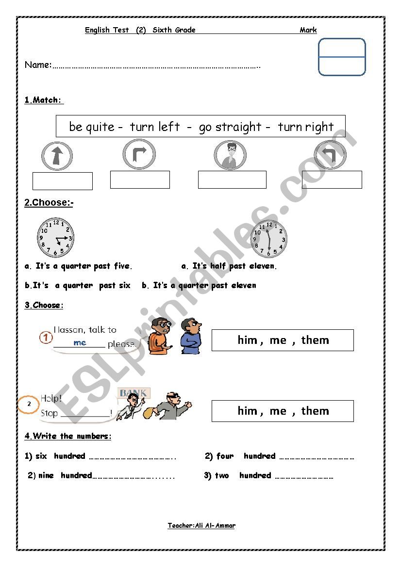test about clock and rules worksheet
