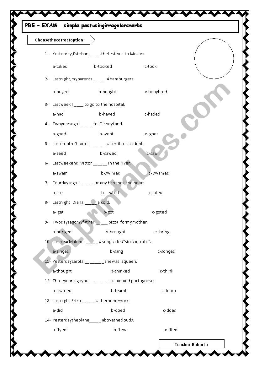 Pre-exam   simple past  irregular verbs