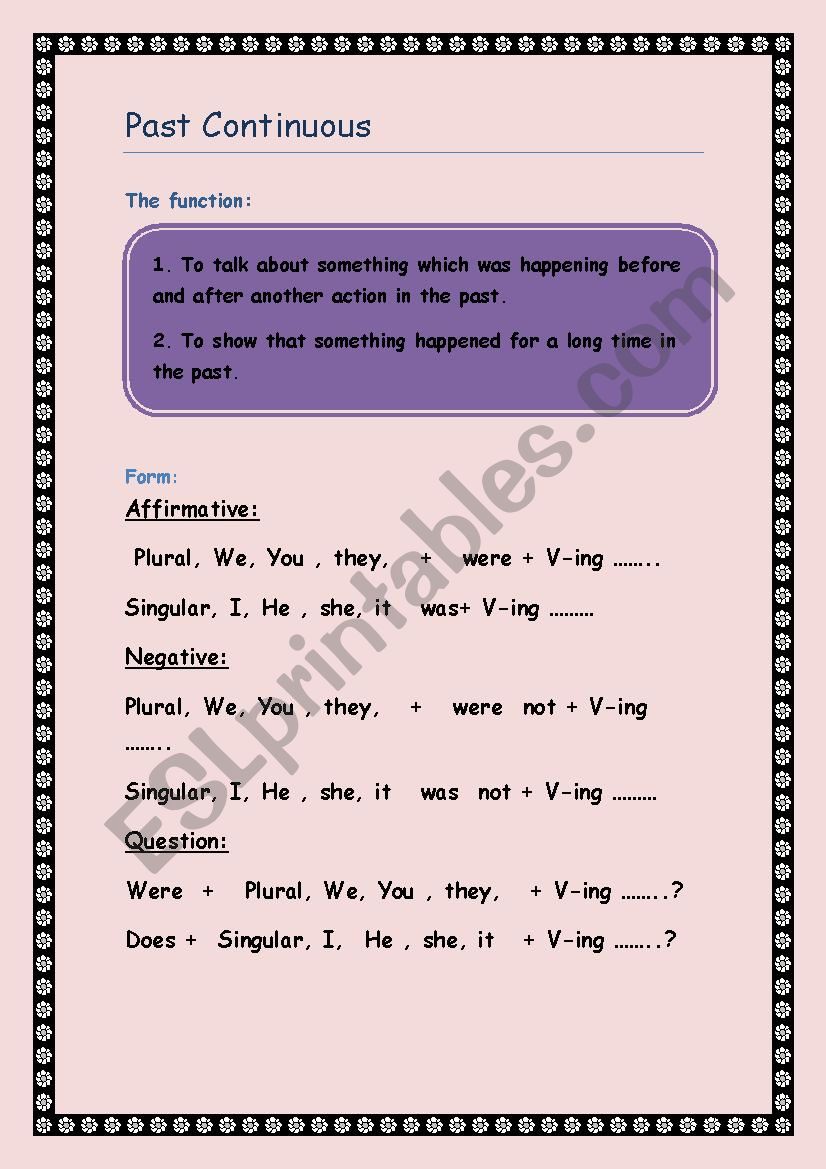 past continuous worksheet