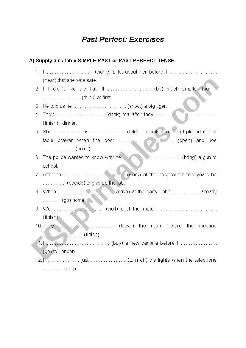 Past perfect: exercises - ESL worksheet by pipipollo