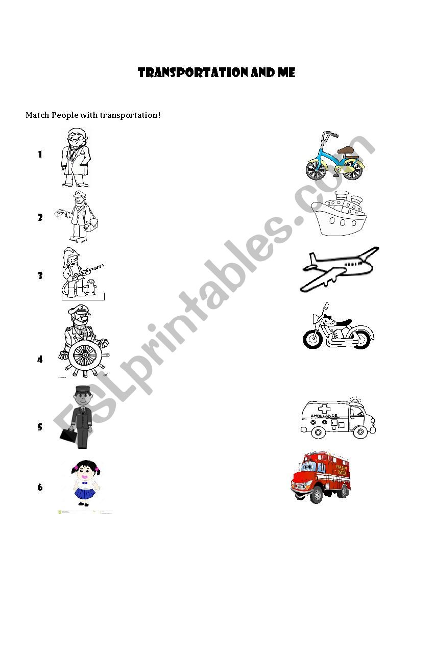 Transportation and Me worksheet