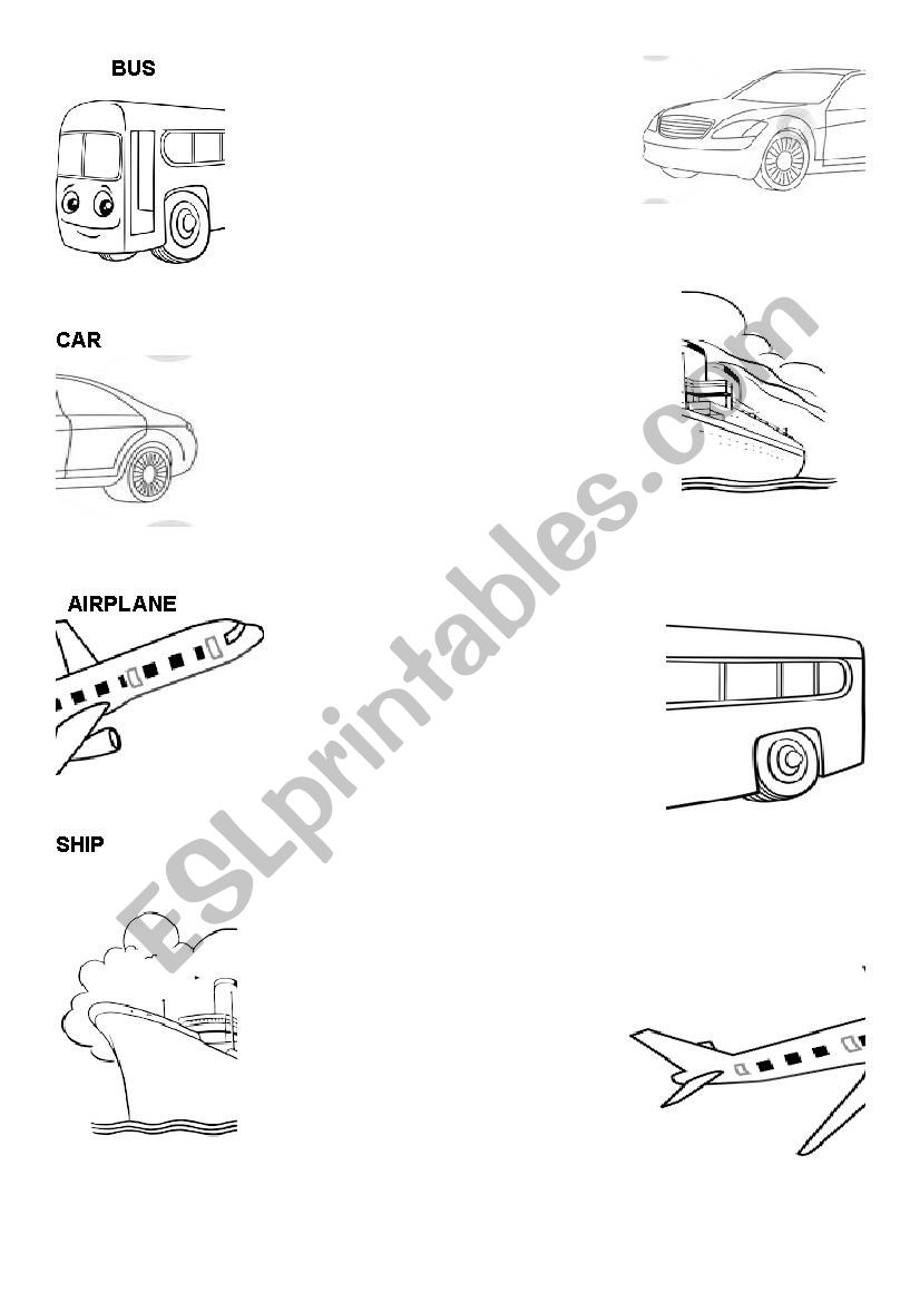 Means of Transportation (Vehicles) Tracing Worksheet