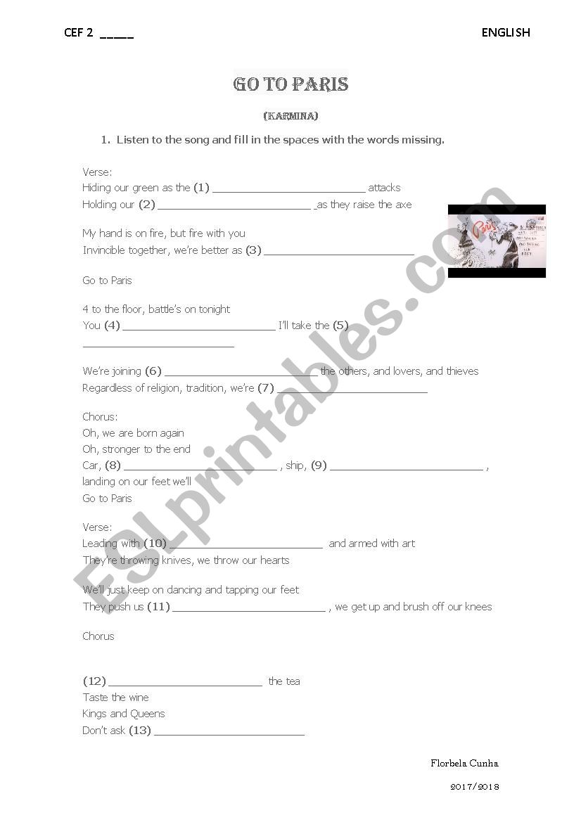 Go to Paris worksheet