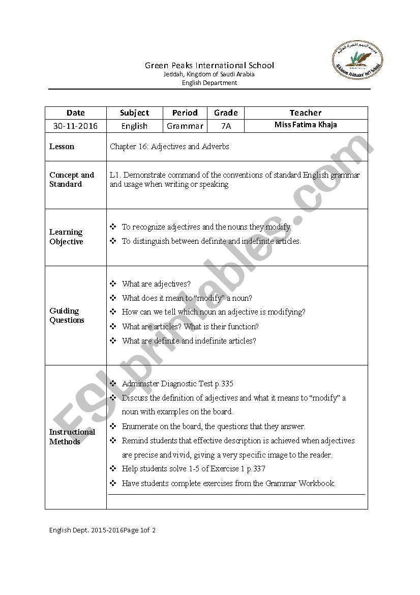 Adjectives and Adverbs worksheet