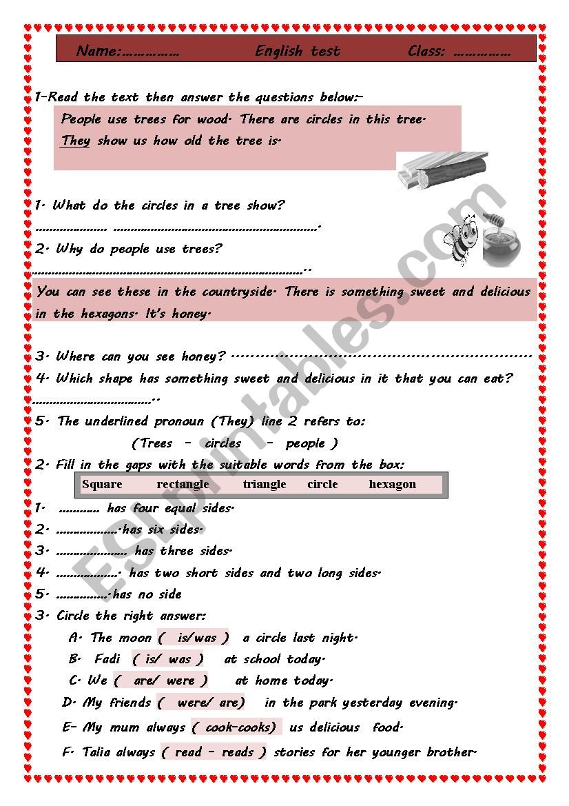 English test  worksheet