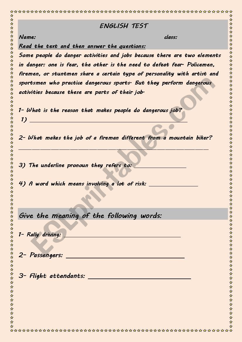 ENGLISH TEST worksheet