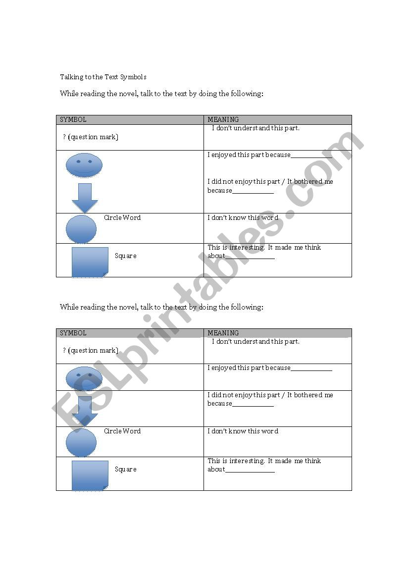 Talk to the Text Symbols While Reading