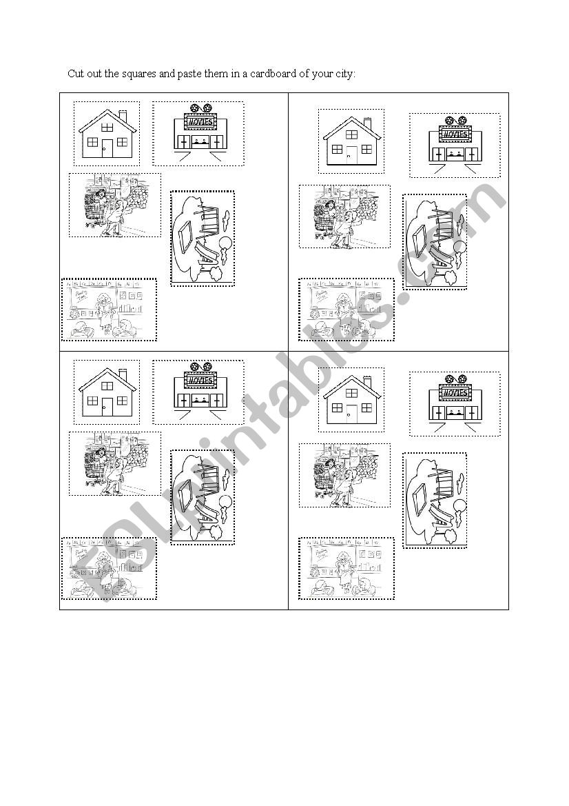 Parts of the city Cardboard worksheet