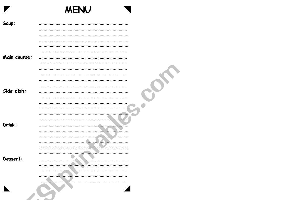 Menu worksheet