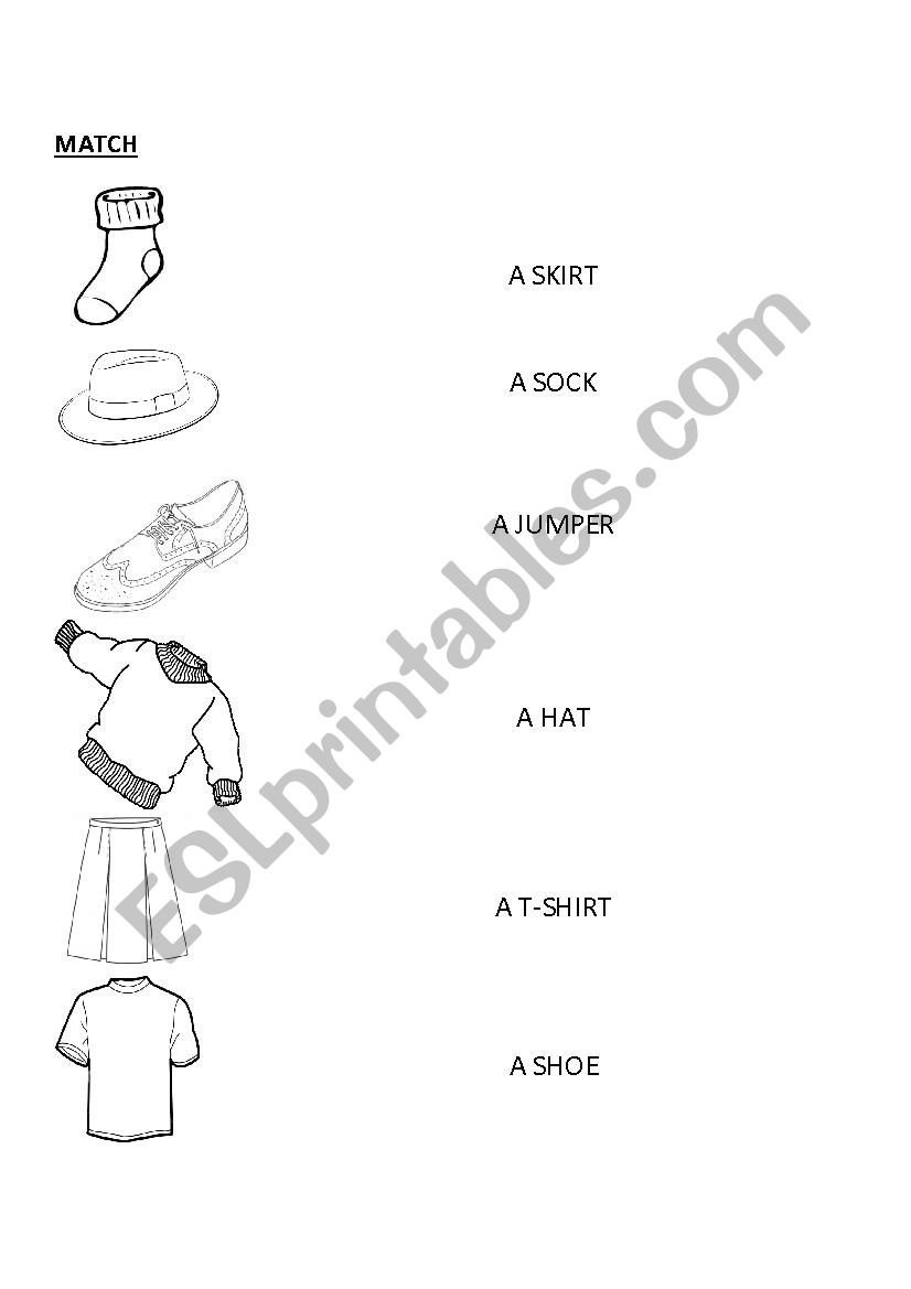 Match clothes vocabulary worksheet