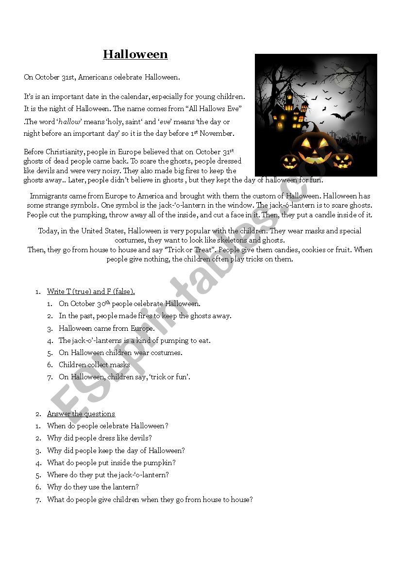 Halloween worksheet. Elementary/Pre-intermediate