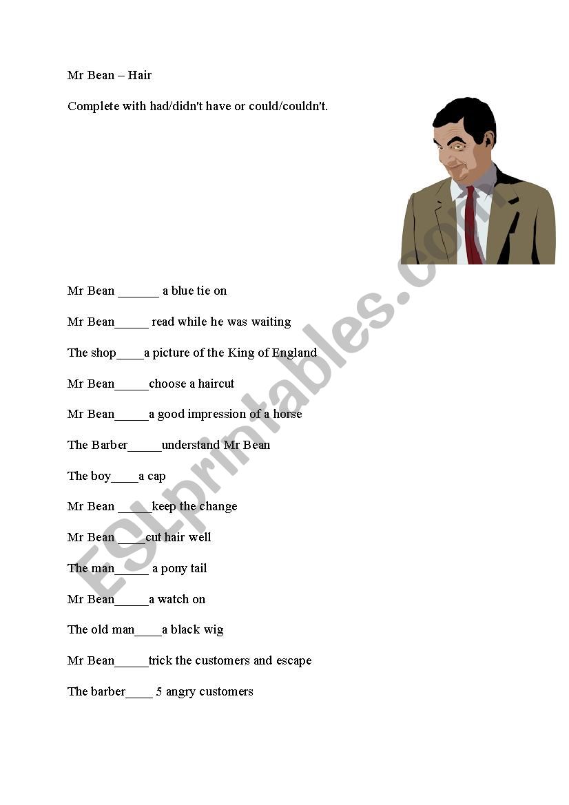 Mr Bean - Hair worksheet