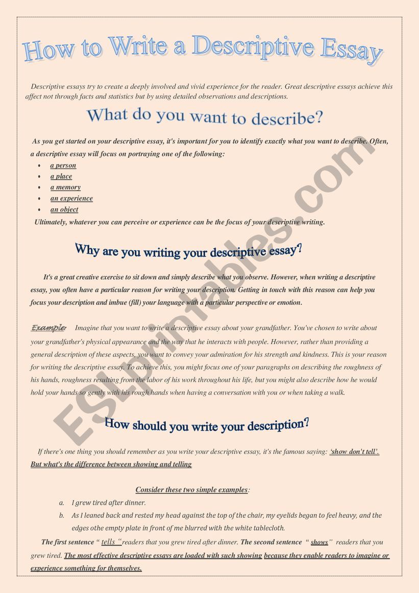 write a note on descriptive essay