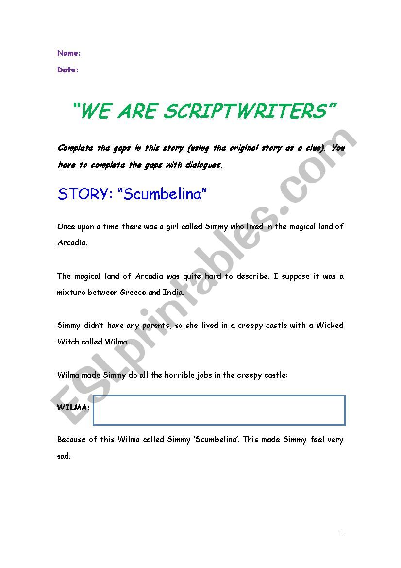 We are scriptwriters! worksheet