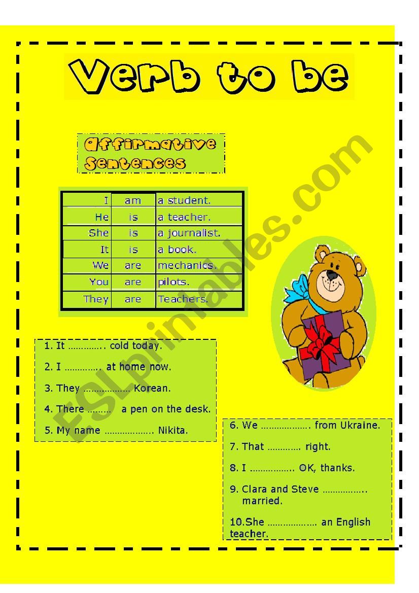 Verb To Be Affirmative ESL Worksheet By Jackelina