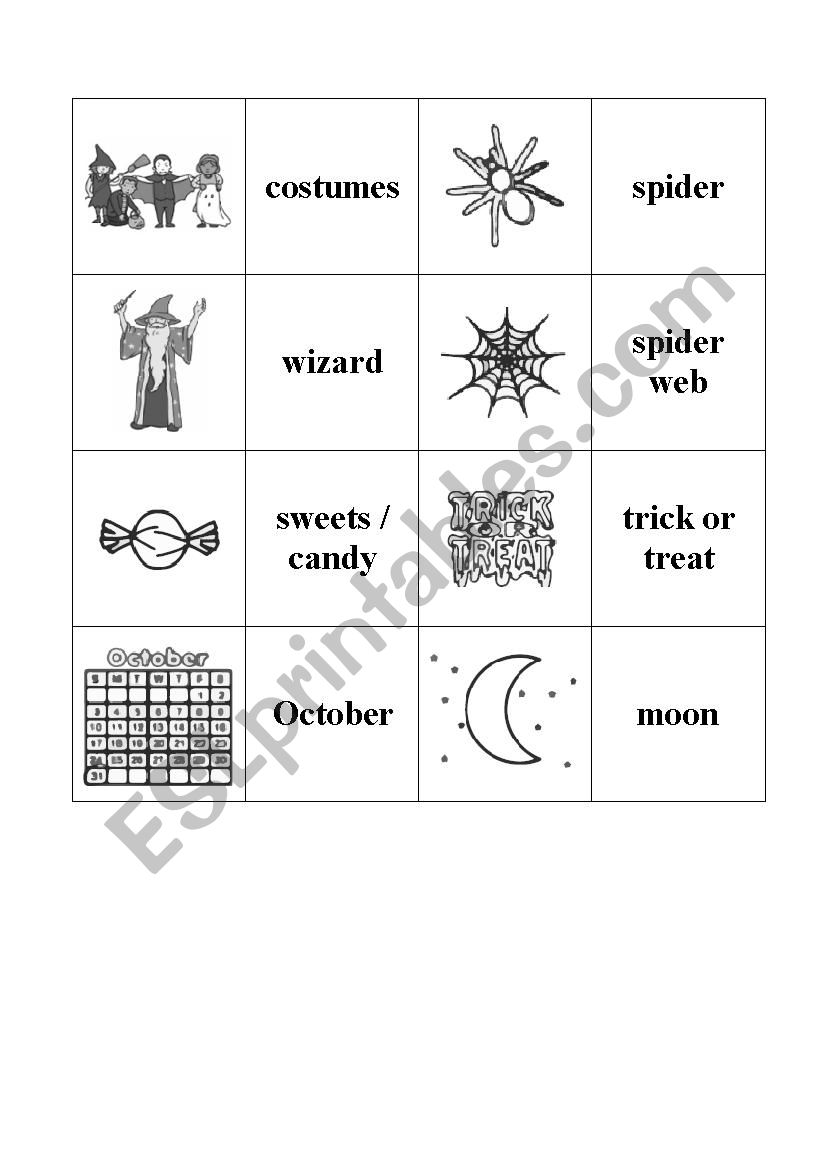 Halloween Memory Game with Simple Present and What Time part 1 - ESL  worksheet by juliag