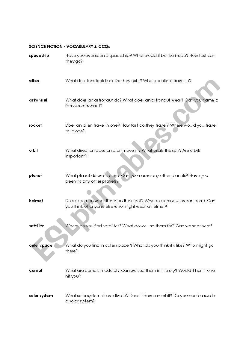 SCI-FI GAP FILLER, VOCAB & CCQS