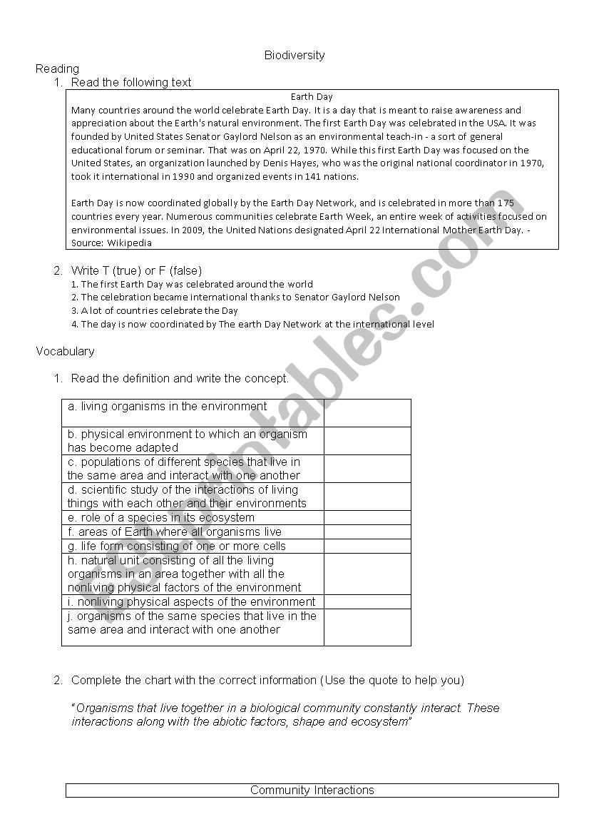 Trending Biodiversity Reading Comprehension Worksheet Pdf Full - Reading