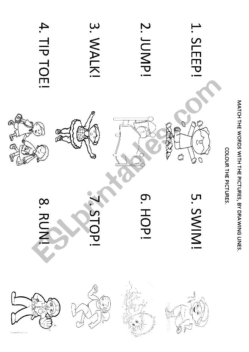 Actions - Match and colour worksheet