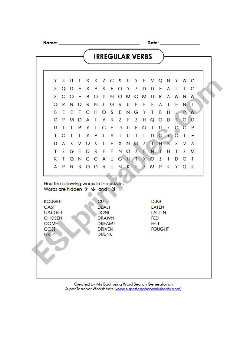 Irregular Verbs n1 (alphabetical order)
