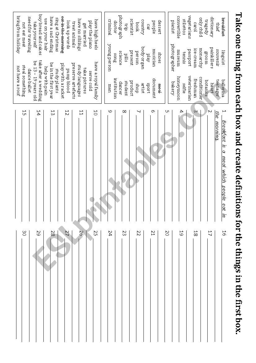 Making definitions (using relative clauses)