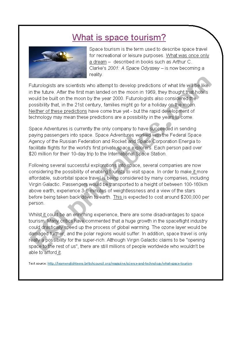 space tourism ielts reading answers