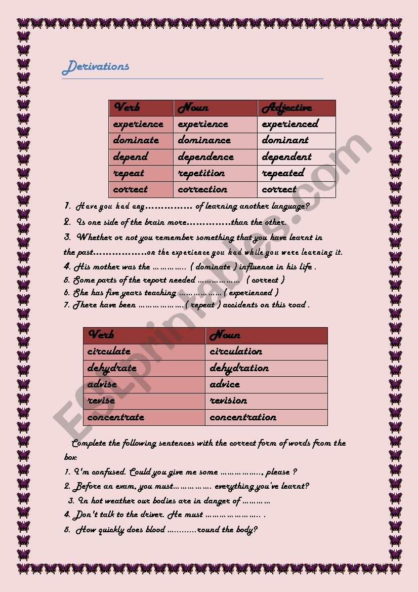 Derivations worksheet worksheet