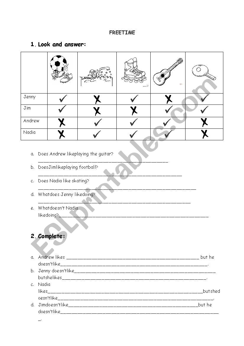 Freetime worksheet