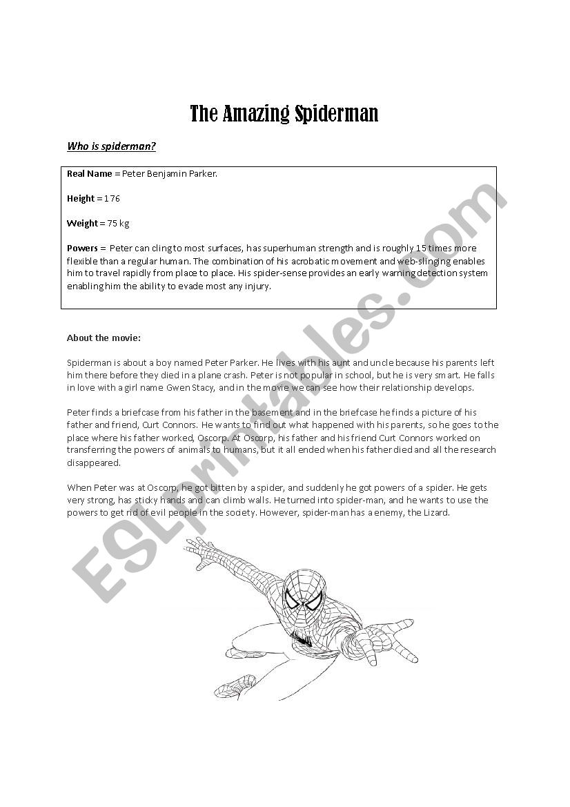 The amazing spider-man worksheet