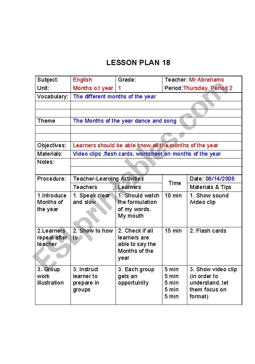 Months of the year worksheet