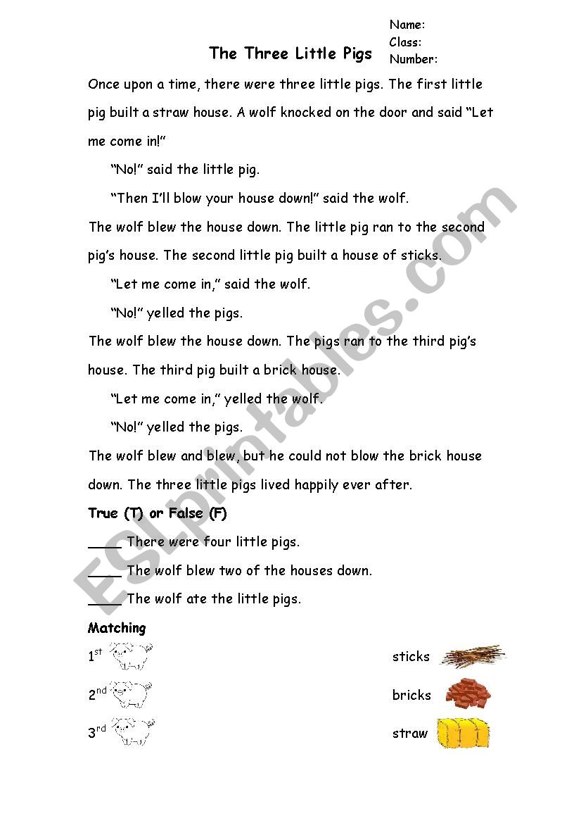 Three Little Pigs Worksheet - Esl Worksheet By Cristabella