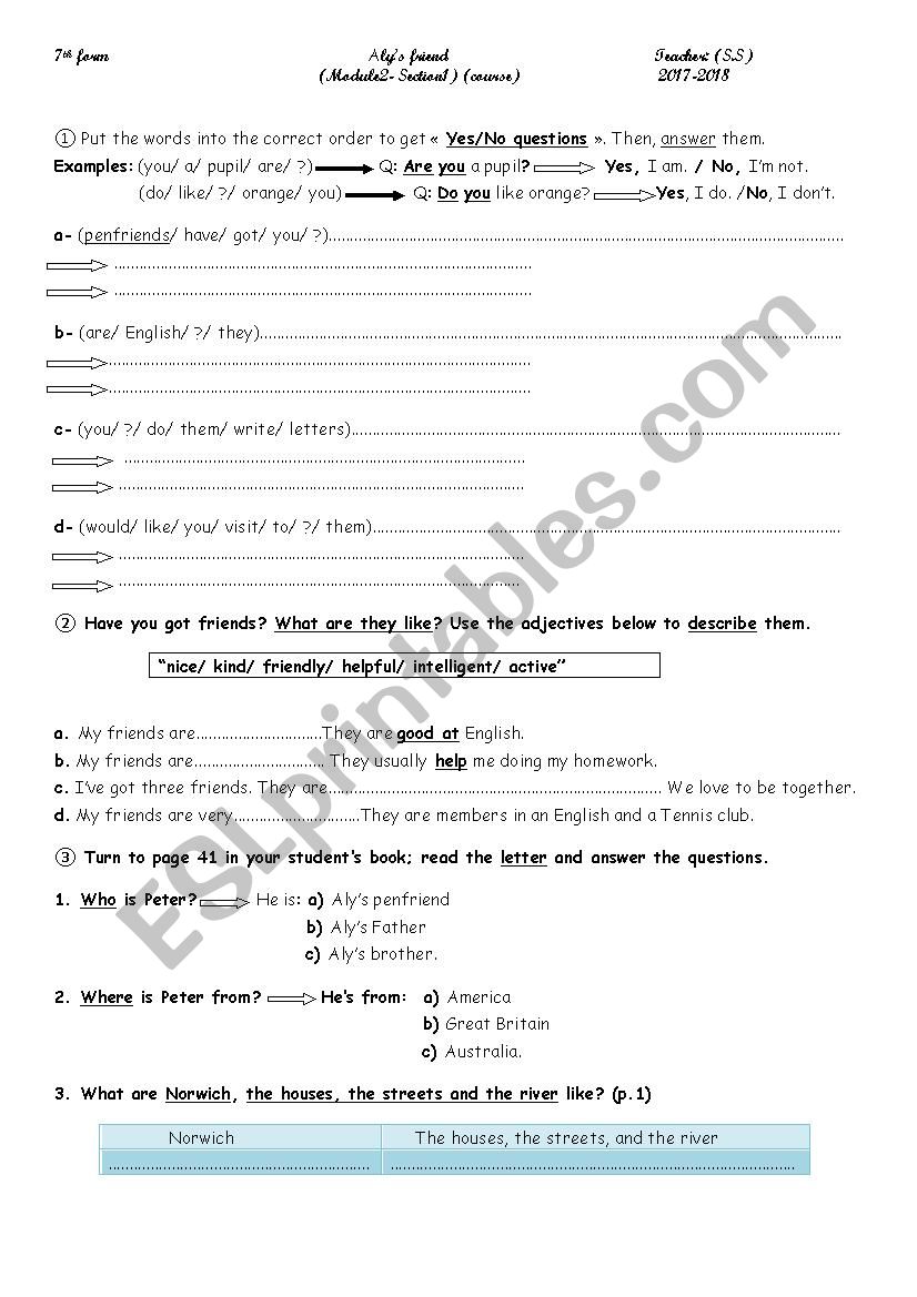 Aly´s Friend - ESL worksheet by soua