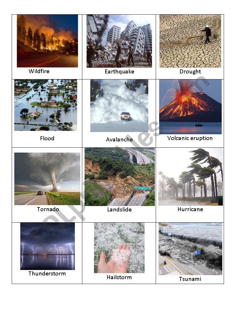 Disasters flashcards - ESL worksheet by olgonavt