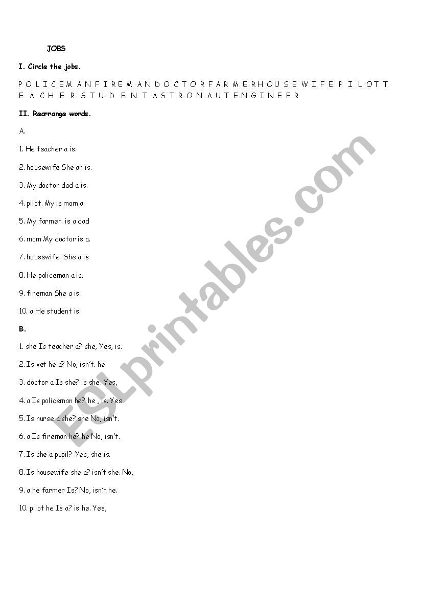 JOBS  worksheet