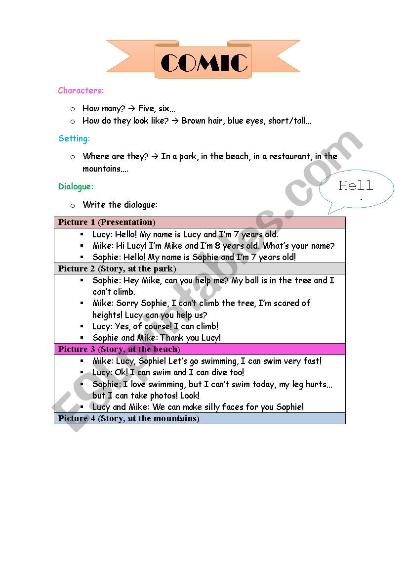 Comic creation worksheet