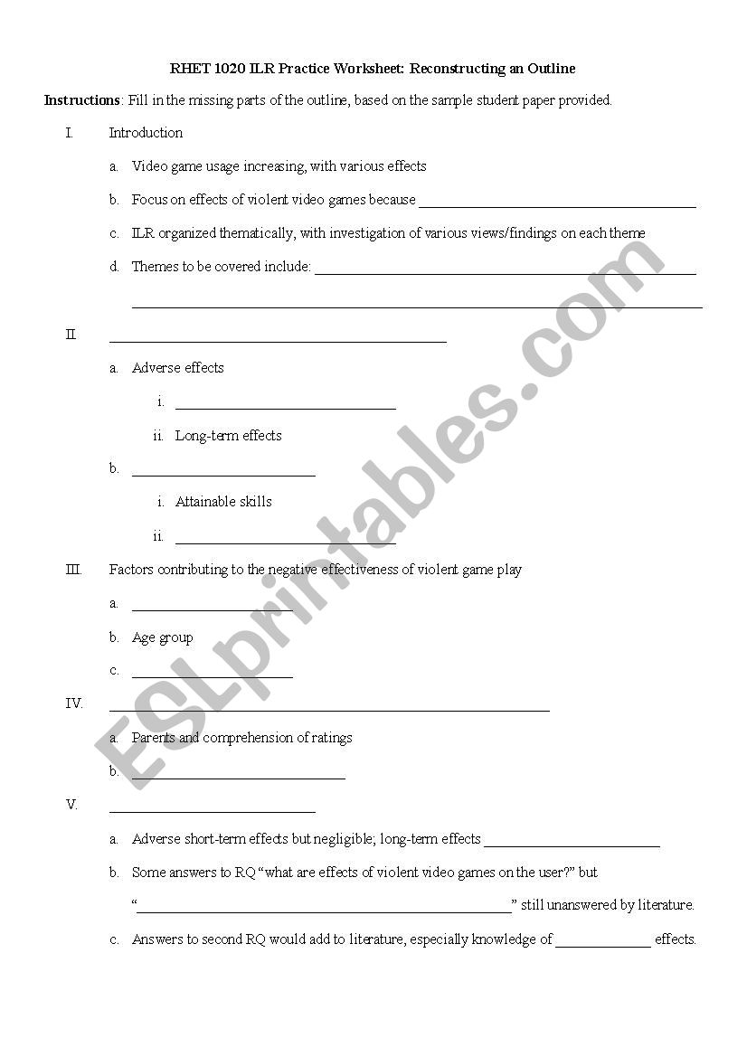 How to write an ILR outline worksheet