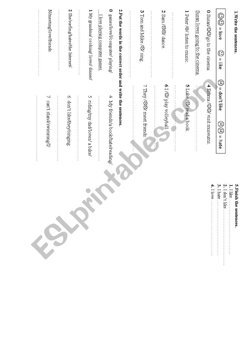 likes and dislikes (like,love,don´t like, hate) - ESL worksheet by kleudus