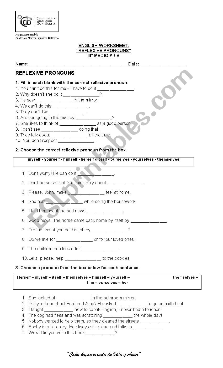 REFLEXIVE PRONOUNS worksheet